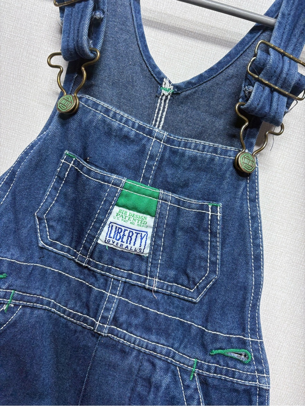 liberty Blue Denim Kids Overalls with Green Trim